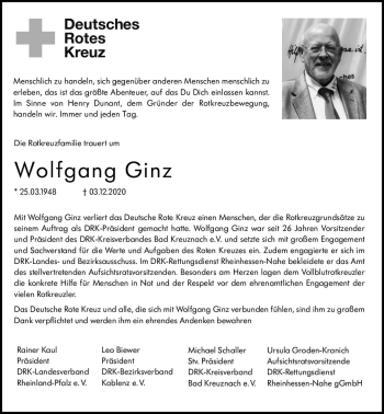 Traueranzeige von Wolfgang Ginz von vrm-trauer