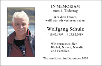 Traueranzeige von Wolfgang Schulz von vrm-trauer