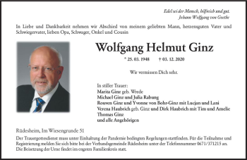 Traueranzeige von Wolfgang Helmut Ginz von vrm-trauer
