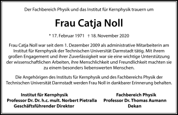Traueranzeige von Catja Noll 