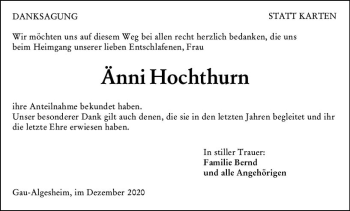 Traueranzeige von Änni Hochthurn von vrm-trauer