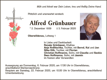 Traueranzeige von Alfred Grünbauer von vrm-trauer
