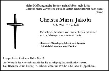 Traueranzeige von Christa Maria Jakobi von vrm-trauer
