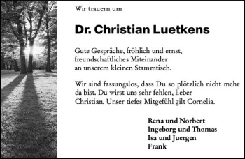 Traueranzeige von Christian Luetkens von vrm-trauer