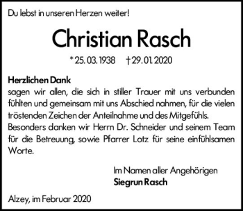 Traueranzeige von Christian Rasch von vrm-trauer