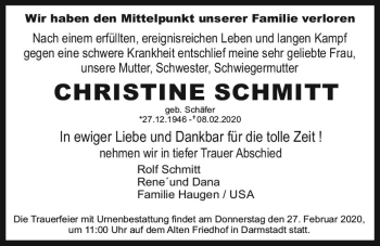 Traueranzeige von Christine Schmitt von vrm-trauer