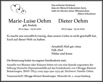 Traueranzeige von Dieter Oehm von vrm-trauer