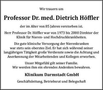 Traueranzeige von Dietrich Höffler von vrm-trauer