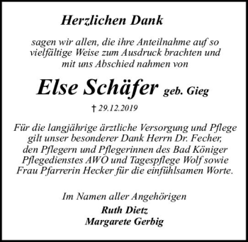Traueranzeige von Else Schäfer von vrm-trauer