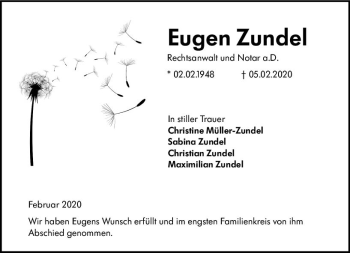 Traueranzeige von Eugen Zundel von vrm-trauer