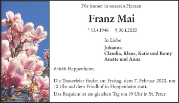 Traueranzeige von Franz Mai von vrm-trauer