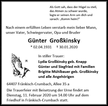 Traueranzeige von Günter Großkinsky von vrm-trauer