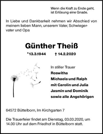 Traueranzeige von Günther Theiß von vrm-trauer