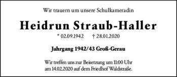 Traueranzeige von Heidrun Straub-Haller von vrm-trauer