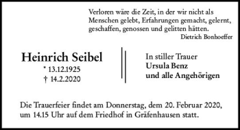 Traueranzeige von Heinrich Seibel von vrm-trauer