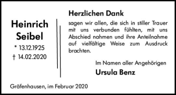 Traueranzeige von Heinrich Seibel von vrm-trauer