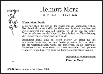 Traueranzeige von Helmut Merz von vrm-trauer
