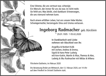 Traueranzeige von Ingeborg Radmacher von vrm-trauer