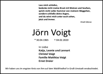 Traueranzeige von Jörn Voigt von vrm-trauer