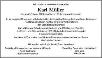 Traueranzeige von Karl Müller von vrm-trauer