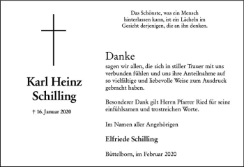 Traueranzeige von Karl Heinz Schilling von vrm-trauer