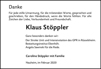 Traueranzeige von Klaus Stöppler von vrm-trauer