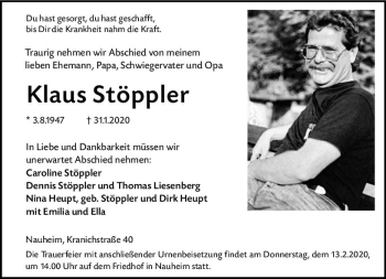 Traueranzeige von Klaus Stöppler von vrm-trauer