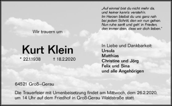 Traueranzeige von Kurt Klein von vrm-trauer