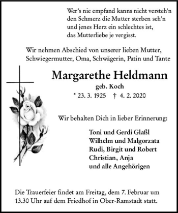 Traueranzeige von Margarethe Heldmann von vrm-trauer