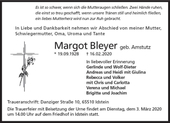 Traueranzeige von Margot Bleyer von vrm-trauer