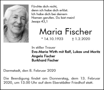 Traueranzeige von Maria Fischer von vrm-trauer