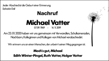 Traueranzeige von Michael Vatter von vrm-trauer