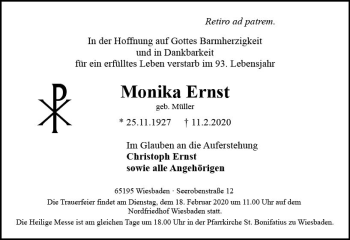 Traueranzeige von Monika Ernst von vrm-trauer