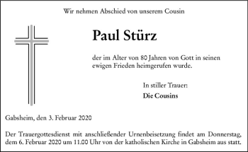 Traueranzeige von Paul Stürz von vrm-trauer