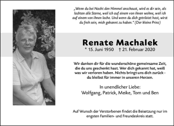 Traueranzeige von Renate Machalek von vrm-trauer