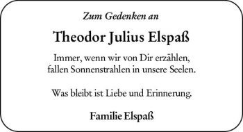 Traueranzeige von Theodor Julius Elspaß von vrm-trauer