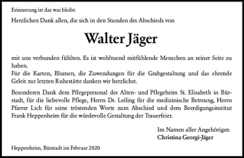 Traueranzeige von Walter Jäger von vrm-trauer