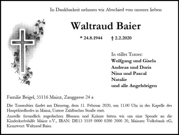 Traueranzeige von Waltraud Baier von vrm-trauer