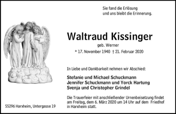 Traueranzeige von Waltraud Kissinger von vrm-trauer