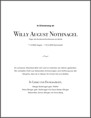 Traueranzeige von Willy August Nothnagel von vrm-trauer