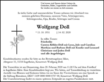 Traueranzeige von Wolfgang Doll von vrm-trauer