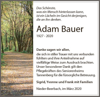 Traueranzeige von Adam Bauer von vrm-trauer