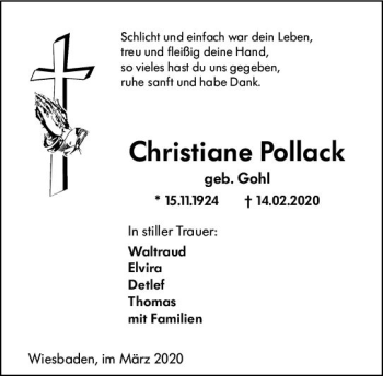 Traueranzeige von Christiane Pollack von vrm-trauer