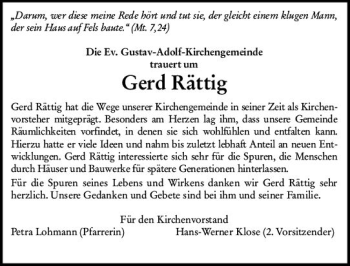 Traueranzeige von Gerd Rättig von vrm-trauer