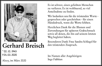 Traueranzeige von Gerhard Breisch von vrm-trauer