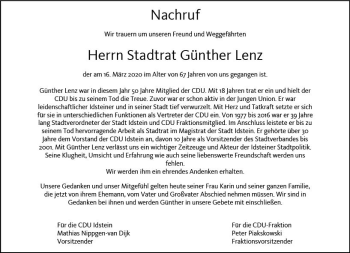 Traueranzeige von Günther Lenz von vrm-trauer