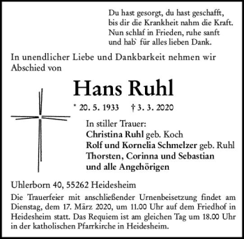 Traueranzeige von Hans Ruhl von vrm-trauer