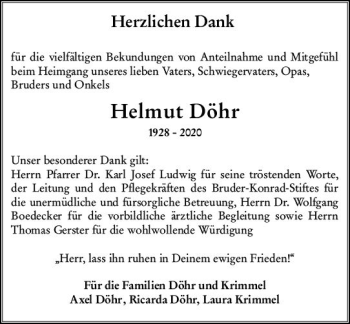 Traueranzeige von Helmut Döhr von vrm-trauer
