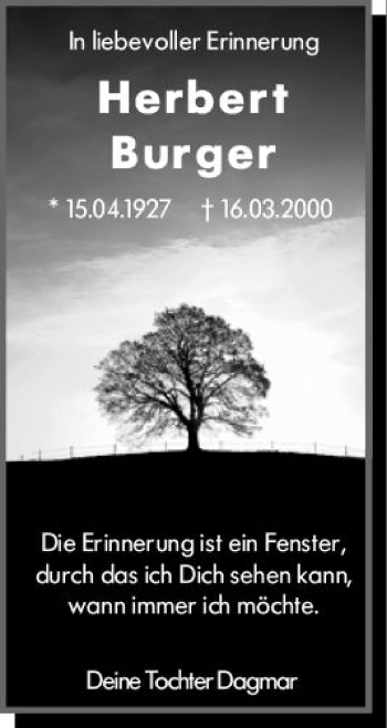 Traueranzeige von Herbert Burger von vrm-trauer