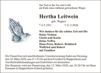 Traueranzeige von Hertha Leitwein von vrm-trauer